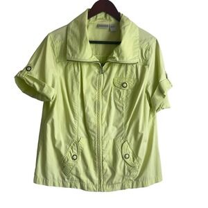 Chicos Women Utility‎ Jacket L Light Green Zip Front Short Sleeve Travel Resort